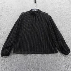 Sanctuary Black Metallic Dot Mock Neck Chiffon Blouse Top Womens Small NEW